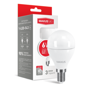 LED лампа MAXUS G45 6W теплый свет E14 (1-LED-543)