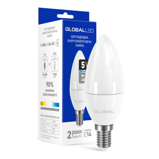 LED лампа Global C37 CL-F 5W яскраве світло 220V E14 (1-GBL-134-02)