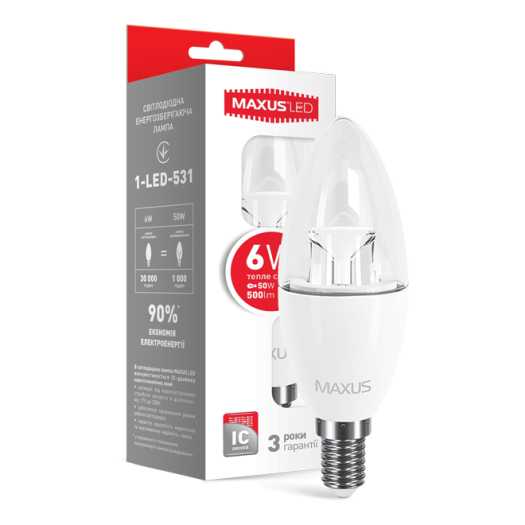 LED лампа Maxus C37 6W яскраве світло E14 (1-LED-532)