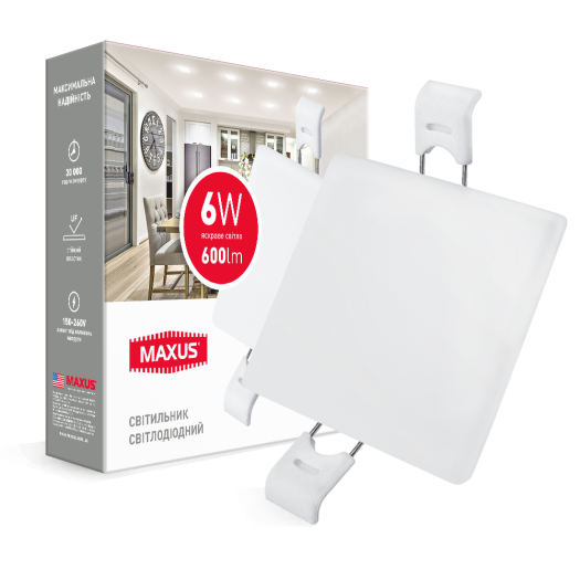 LED світильник точковий врізний MAXUS SP edge 6W, 4100К (квадрат)