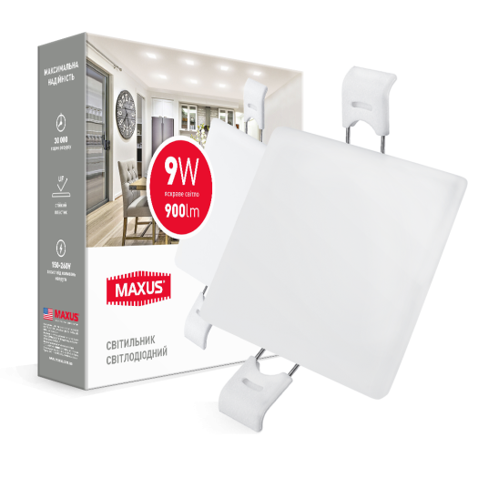 LED світильник точковий врізний MAXUS SP edge 9W, 4100К (квадрат)