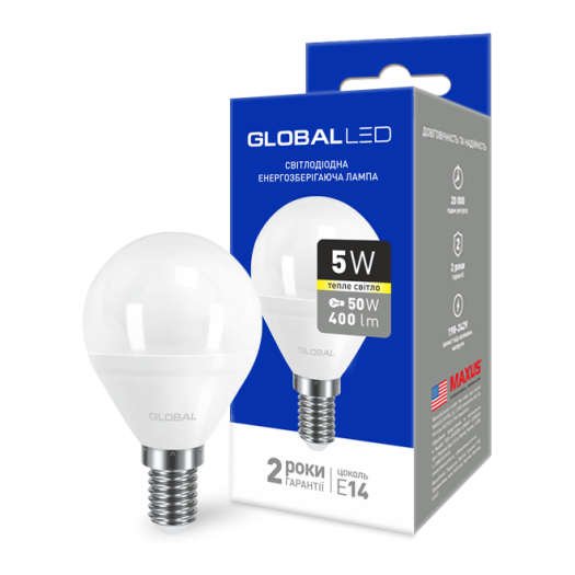 LED лампа Global G45 F 5W тепле світло E14 (1-GBL-143)