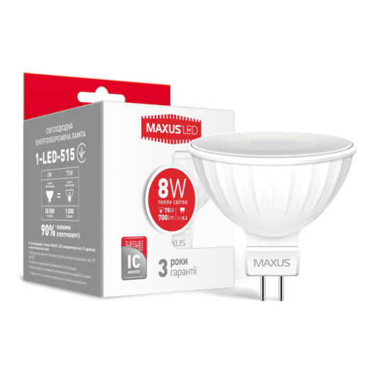 LED лампа Maxus MR16 8W тепле світло GU5.3 (1-LED-515)